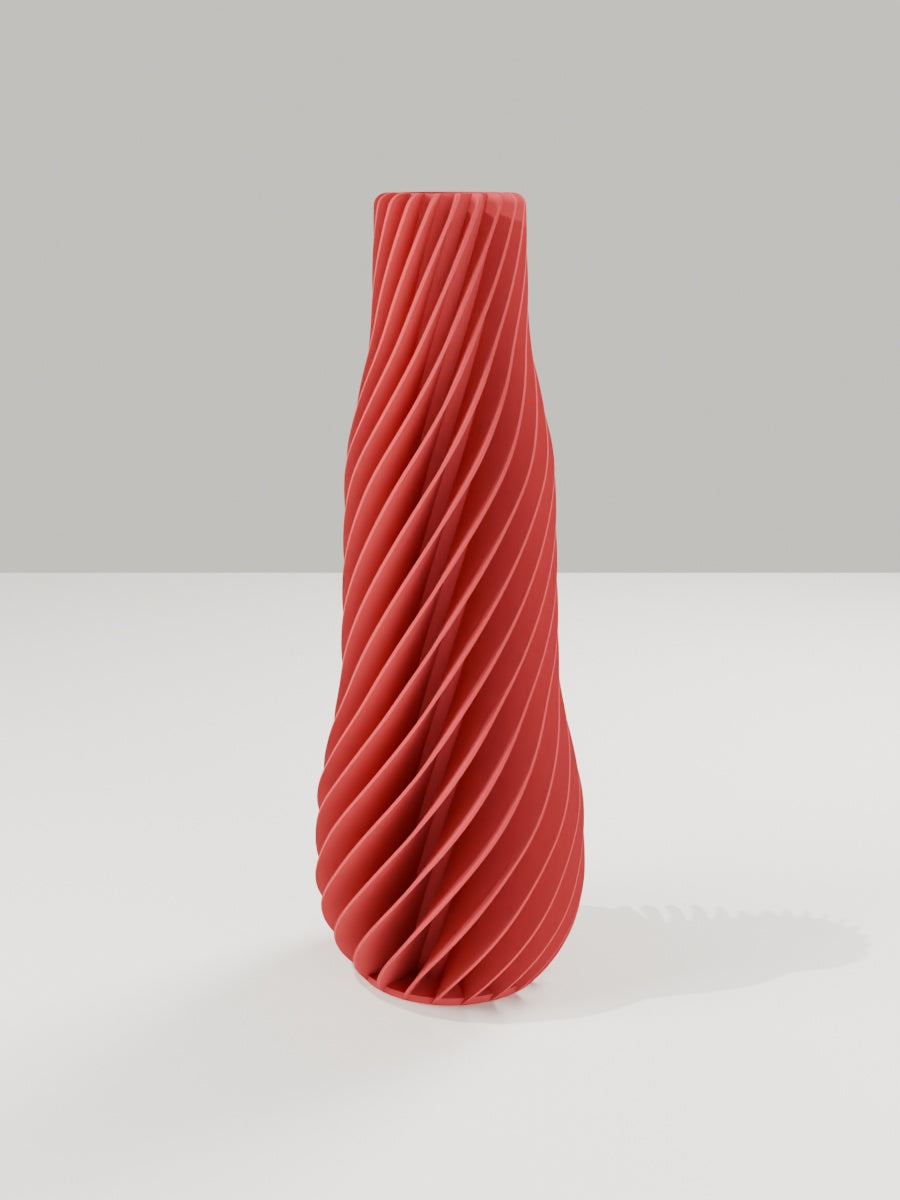 Spiral Vase No. 01 in Dunkelrot – quelia Dekovase aus dem 3D-Druck