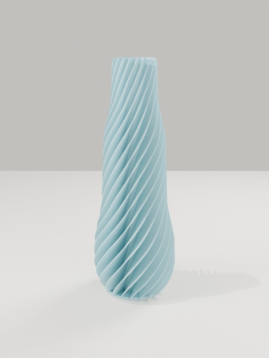 Spiral Vase No. 01 in Eisblau – quelia Dekovase aus dem 3D-Druck