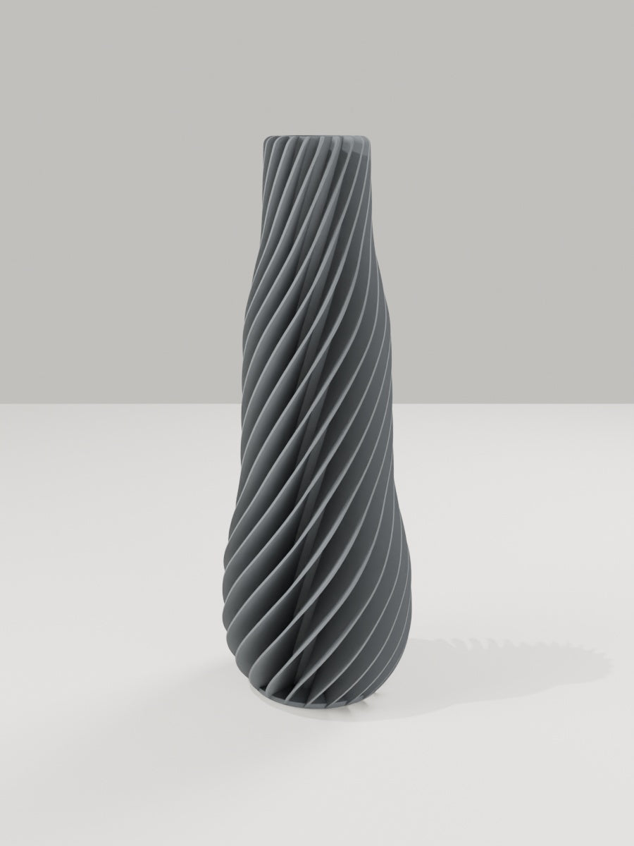 Spiral Vase No. 01 in Grau – quelia Dekovase aus dem 3D-Druck