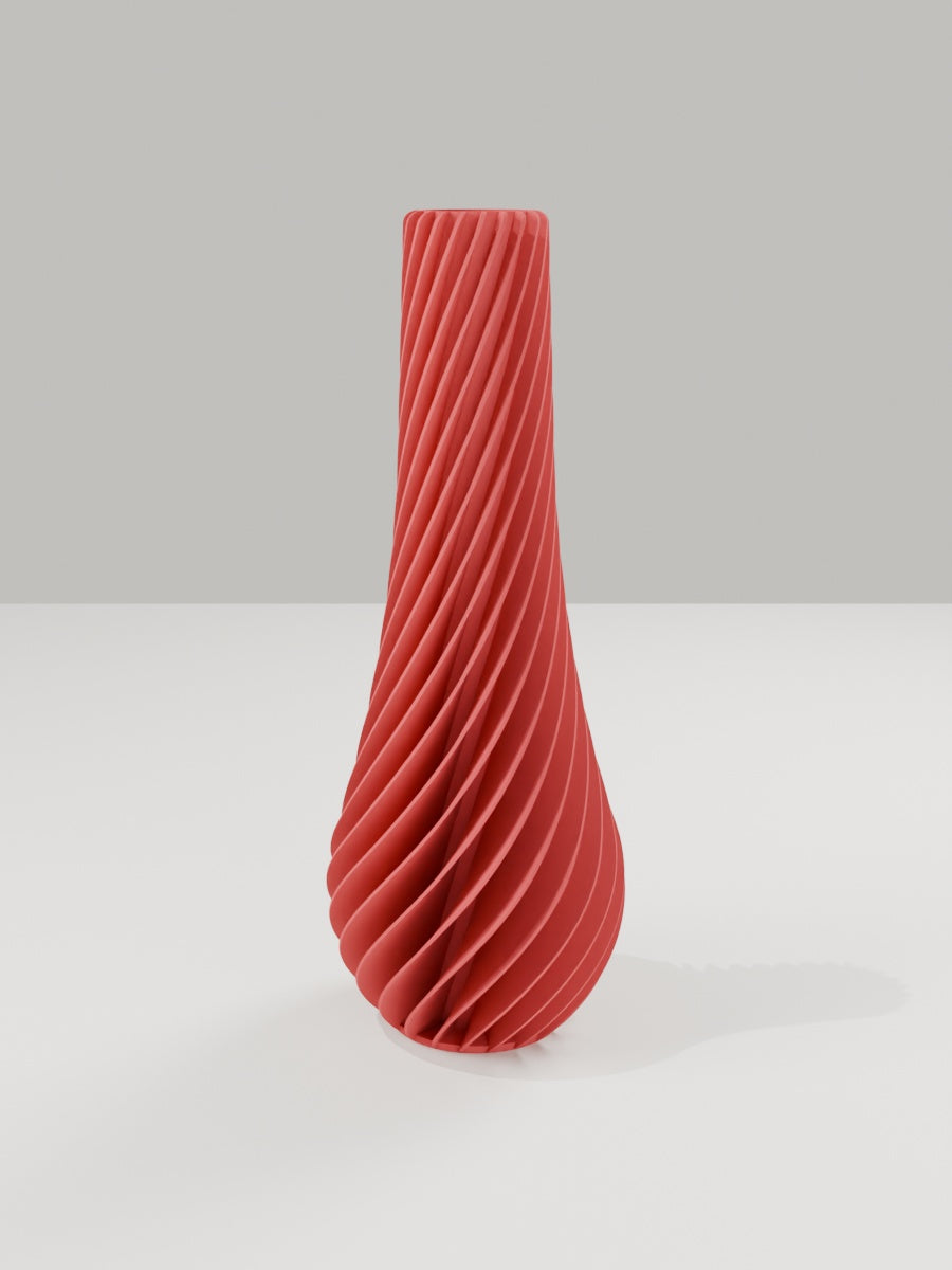 Spiral Vase No. 02 in Dunkelrot – quelia Dekovase aus dem 3D-Druck