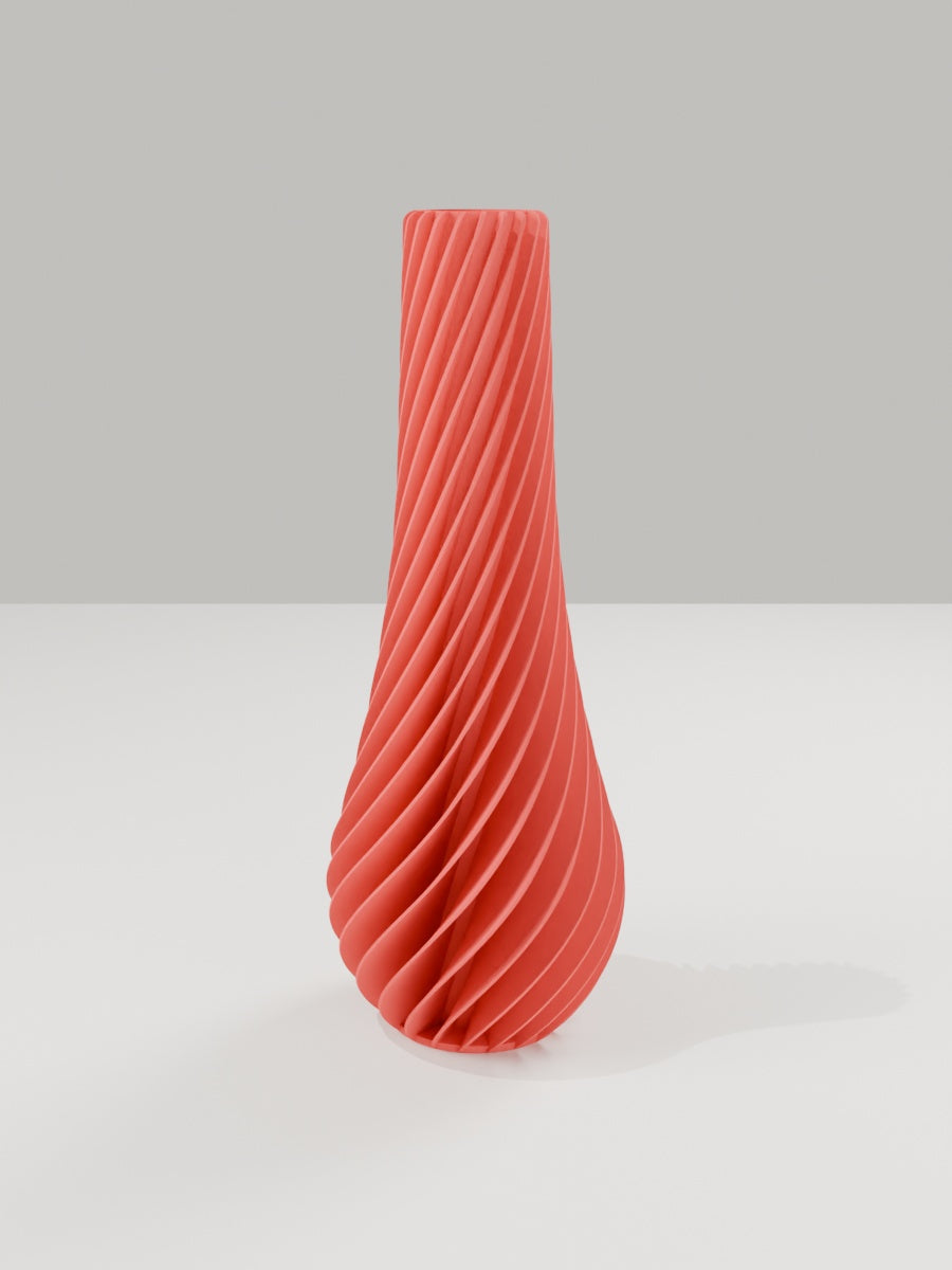 Spiral Vase No. 02 in Scharlachrot – quelia Dekovase aus dem 3D-Druck