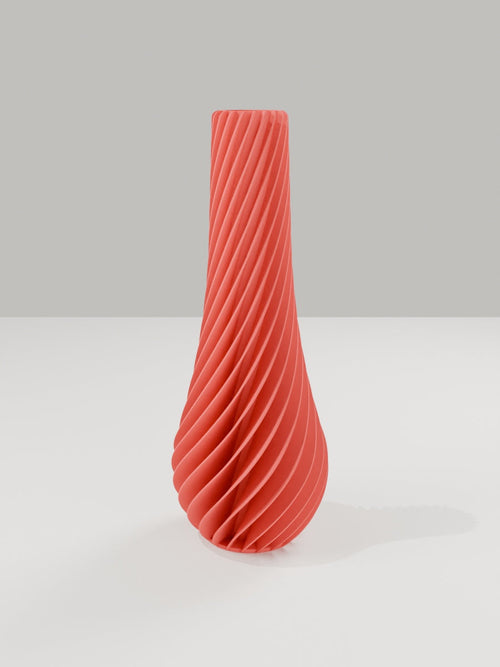 Spiral Vase No. 02 in Scharlachrot – quelia Dekovase aus dem 3D-Druck
