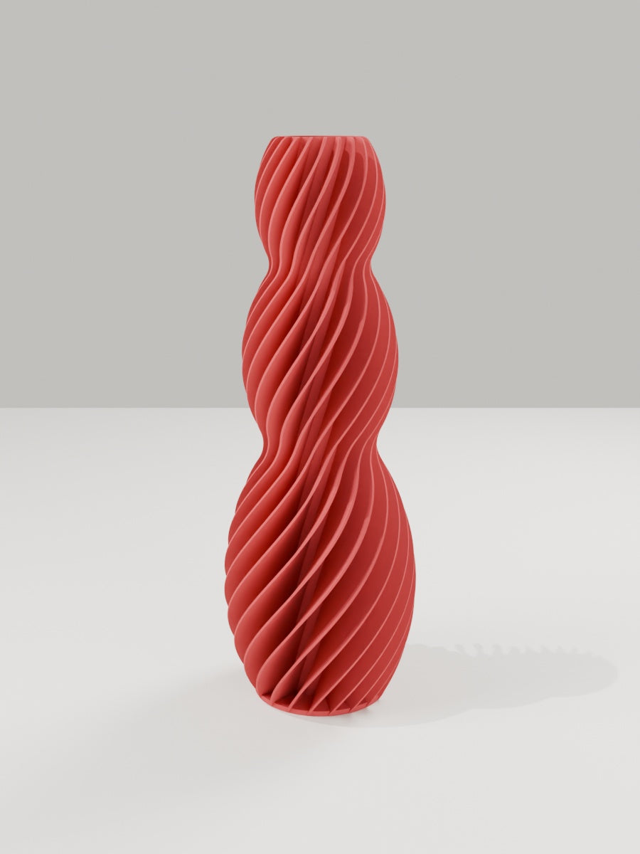 Spiral Vase No. 03 in Dunkelrot – quelia Dekovase aus dem 3D-Druck