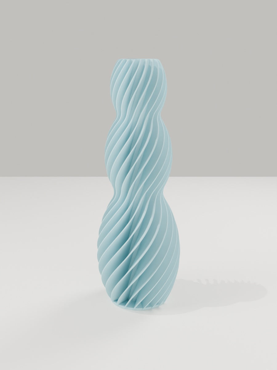 Spiral Vase No. 03 in Eisblau – quelia Dekovase aus dem 3D-Druck