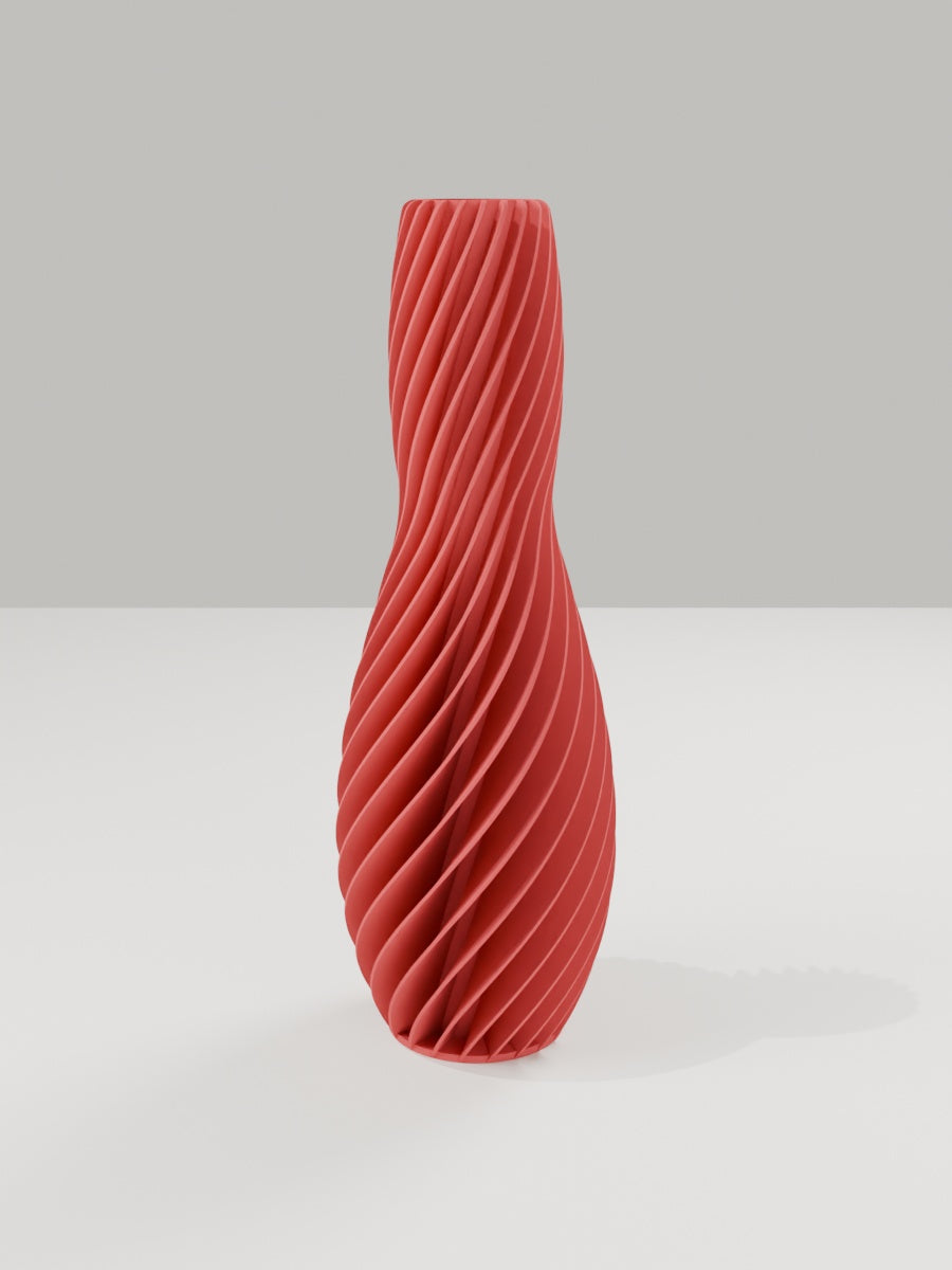 Spiral Vase No. 04 in Dunkelrot – quelia Dekovase aus dem 3D-Druck