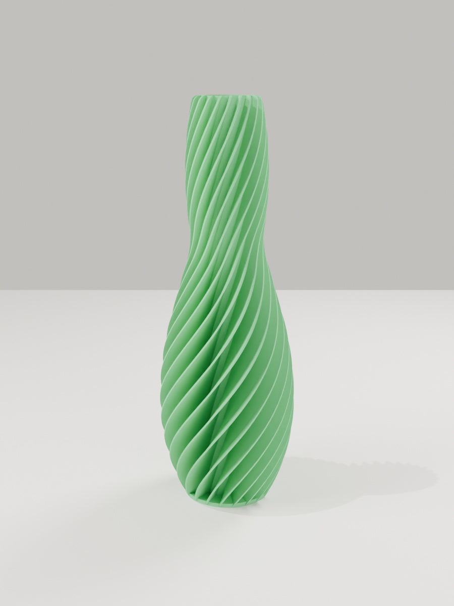 Spiral Vase No. 04 in Grasgrün – quelia Dekovase aus dem 3D-Druck