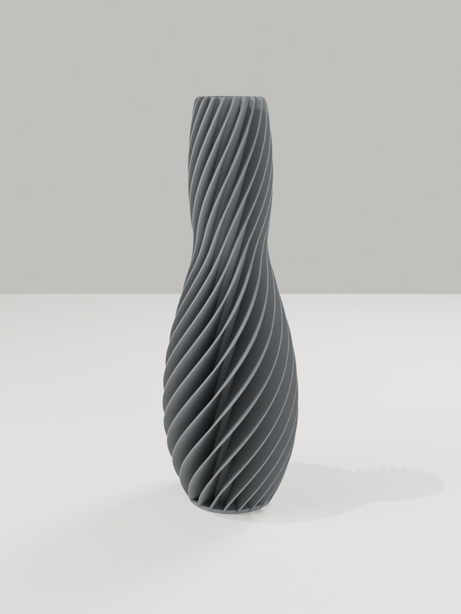 Spiral Vase No. 04 in Grau – quelia Dekovase aus dem 3D-Druck