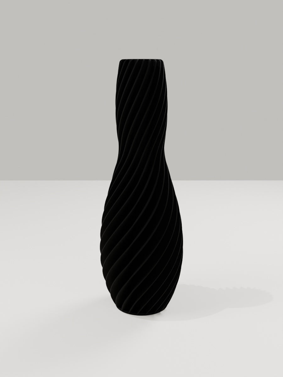 Spiral Vase No. 04 in Kohlschwarz – quelia Dekovase aus dem 3D-Druck