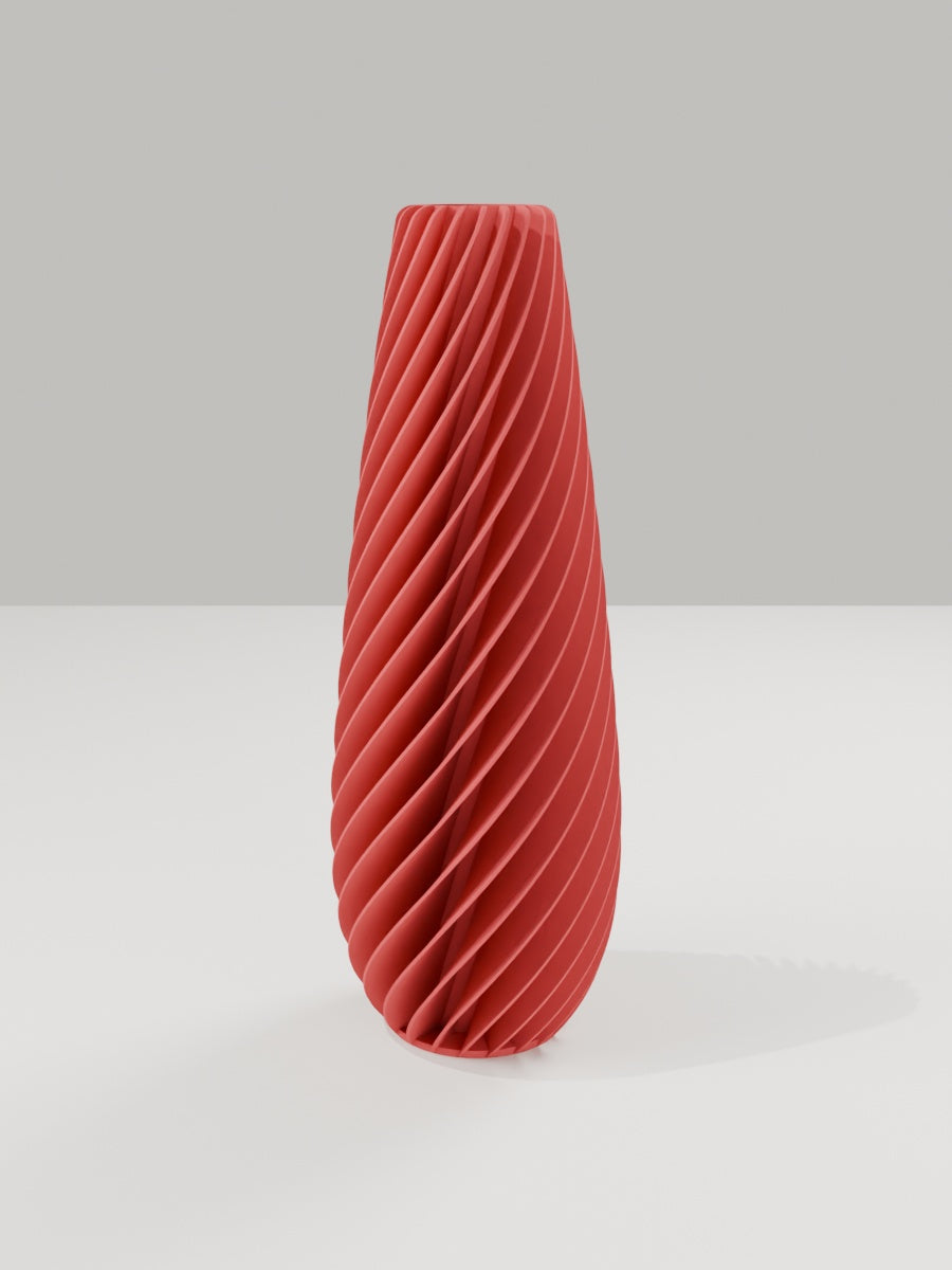 Spiral Vase No. 05 in Dunkelrot – quelia Dekovase aus dem 3D-Druck