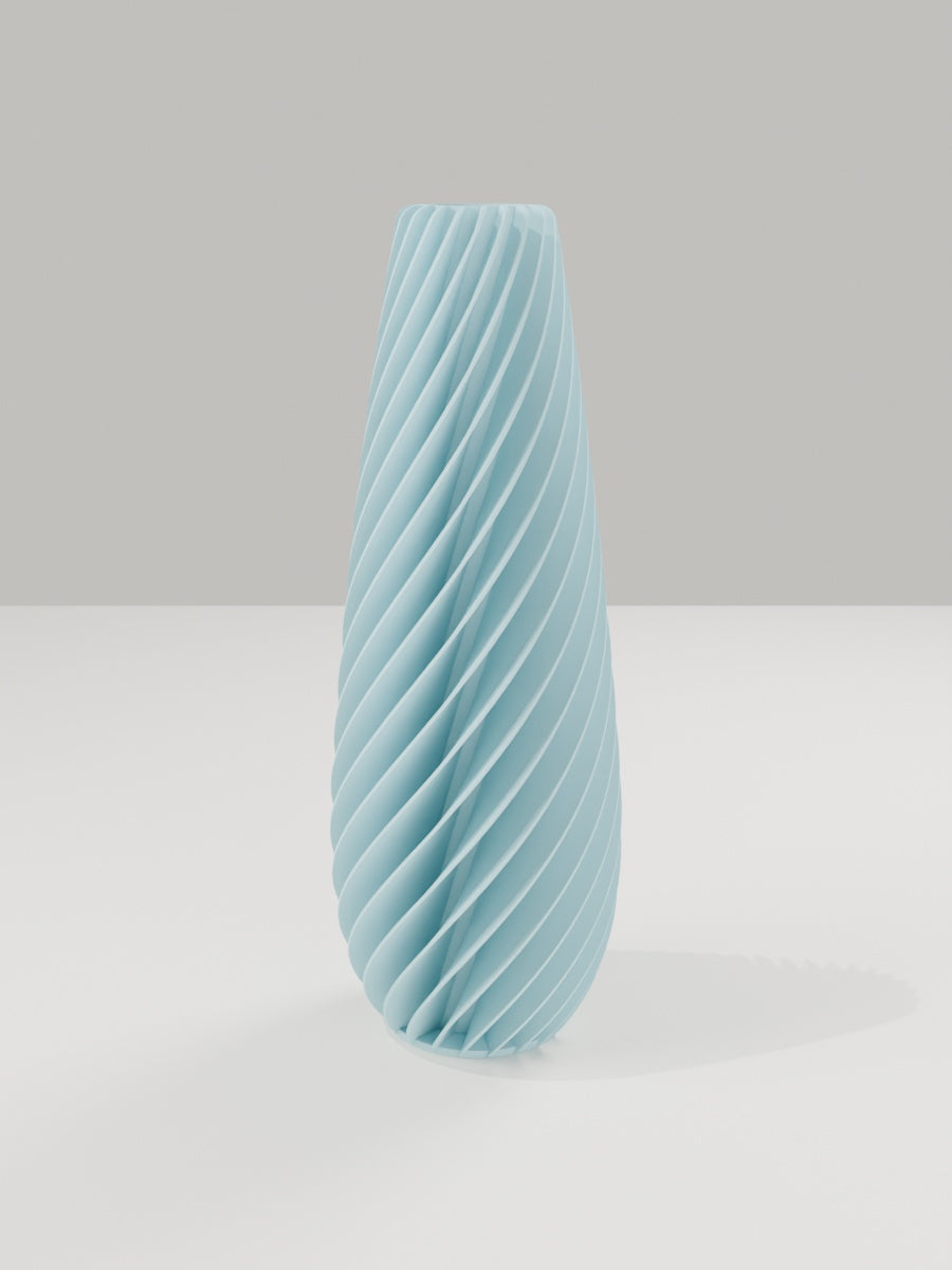 Spiral Vase No. 05 in Eisblau – quelia Dekovase aus dem 3D-Druck