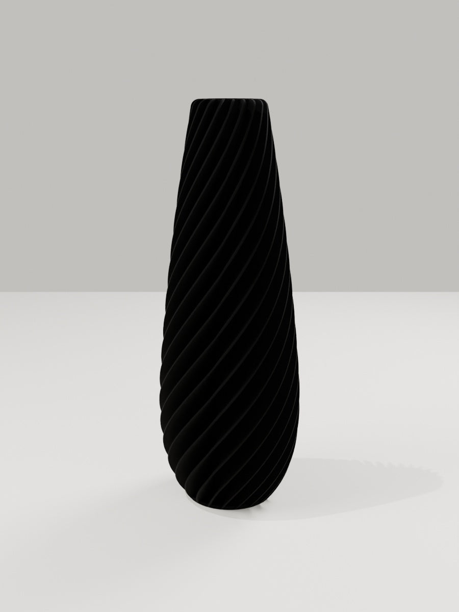 Spiral Vase No. 05 in Kohlschwarz – quelia Dekovase aus dem 3D-Druck