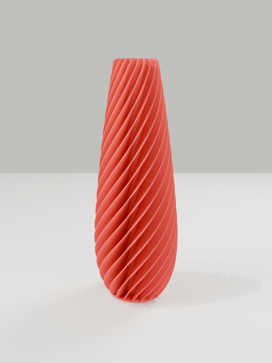 Spiral Vase No. 05 in Scharlachrot – quelia Dekovase aus dem 3D-Druck