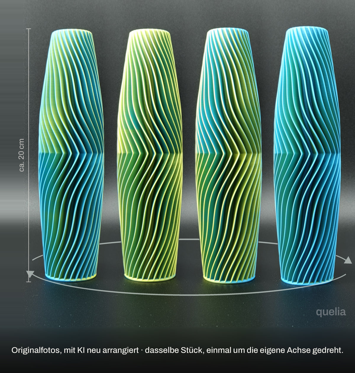 quelia TALORA Spindel 20 cm, Cyan-Gelb, Drehbild