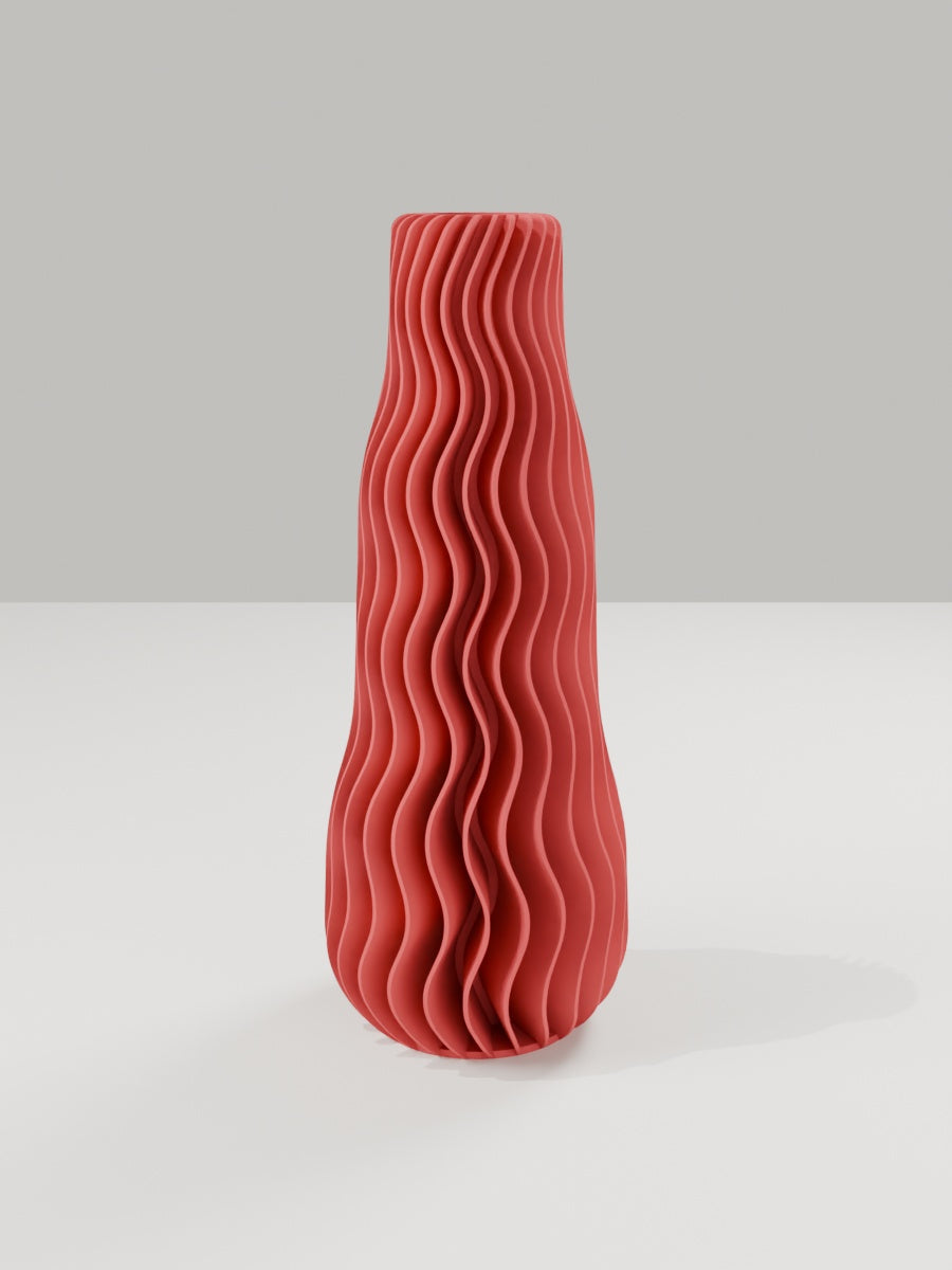 Wave Vase No. 01 in Dunkelrot – quelia Dekovase aus dem 3D-Druck