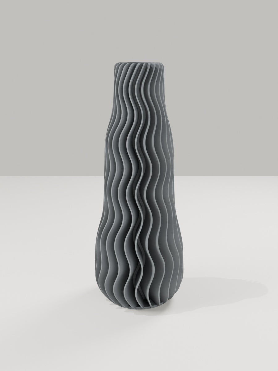 Wave Vase No. 01 in Grau – quelia Dekovase aus dem 3D-Druck