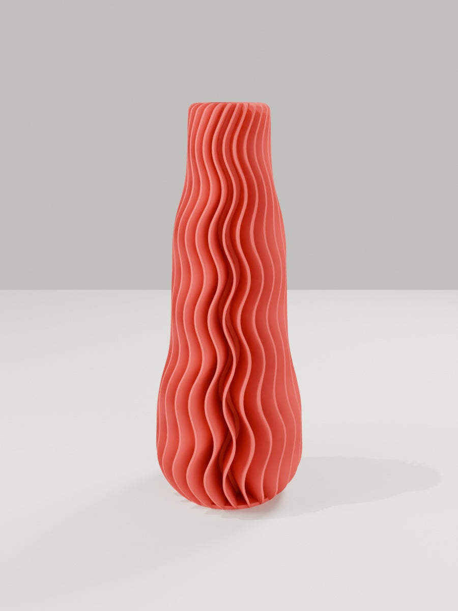 Wave Vase No. 01 in Scharlachrot – quelia Dekovase aus dem 3D-Druck