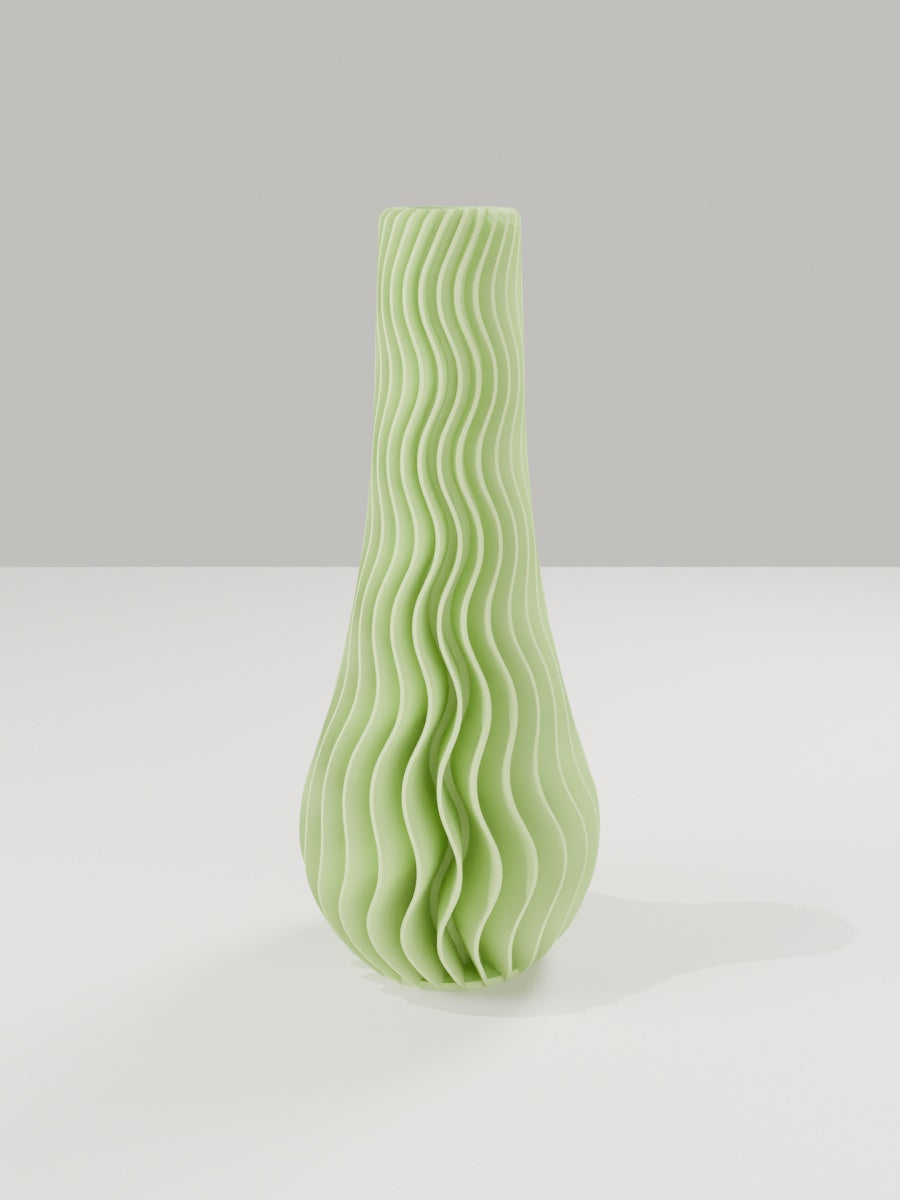 Wave Vase No. 02 in Apfelgrün – quelia Dekovase aus dem 3D-Druck