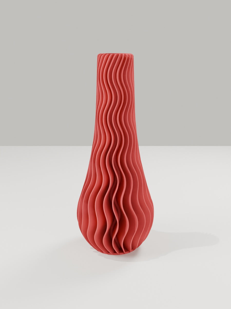 Wave Vase No. 02 in Dunkelrot – quelia Dekovase aus dem 3D-Druck
