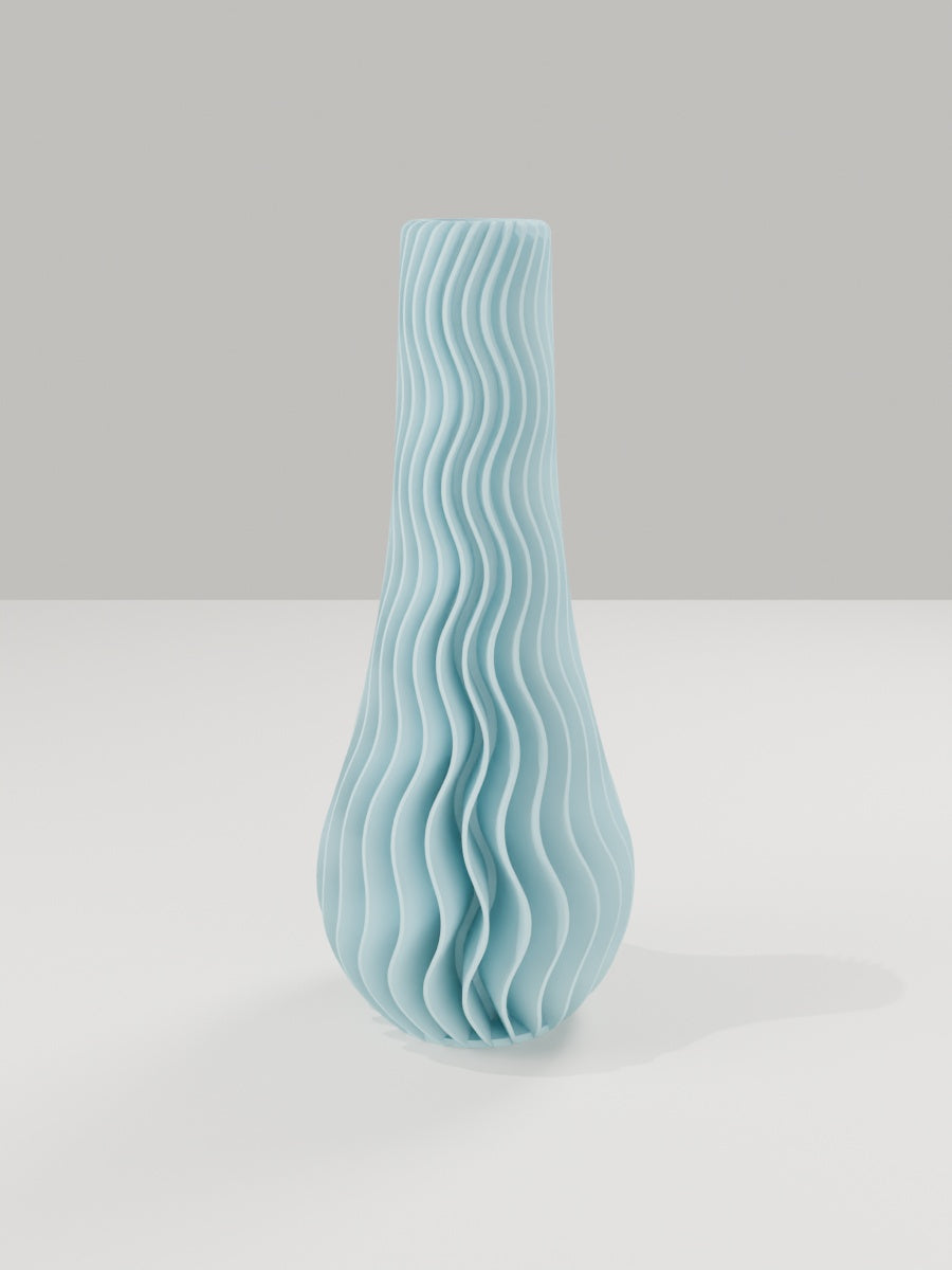 Wave Vase No. 02 in Eisblau – quelia Dekovase aus dem 3D-Druck