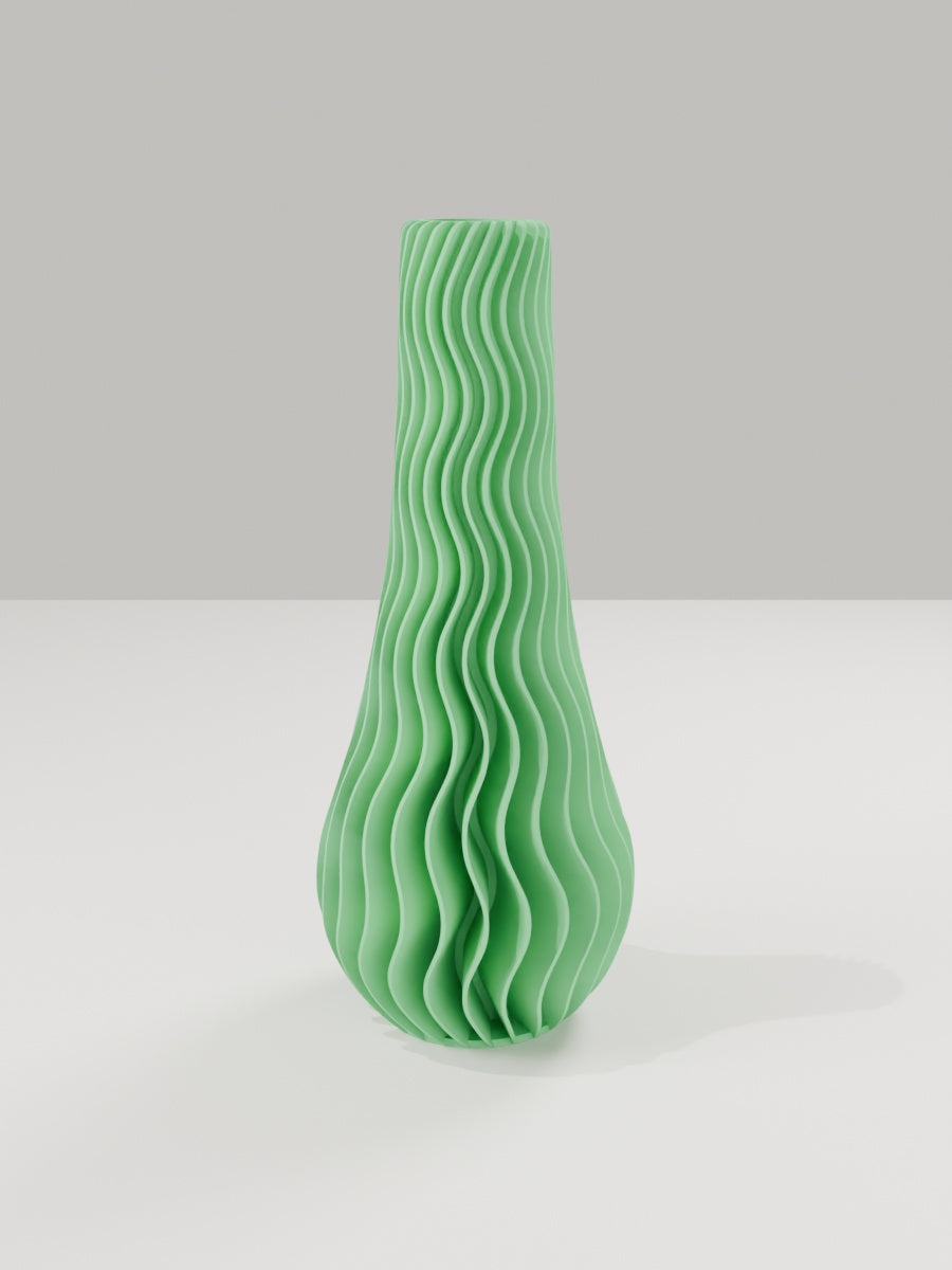 Wave Vase No. 02 in Grasgrün – quelia Dekovase aus dem 3D-Druck