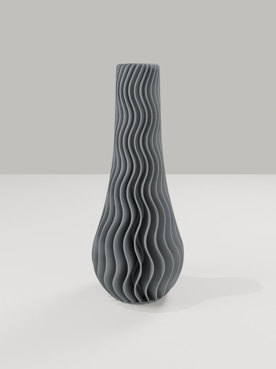 Wave Vase No. 02 in Grau – quelia Dekovase aus dem 3D-Druck