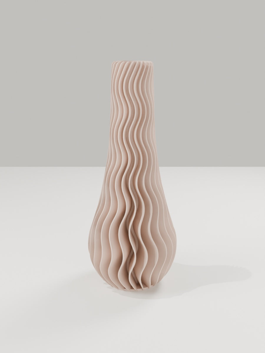 Wave Vase No. 02 in Milchkaffee-Braun – quelia Dekovase aus dem 3D-Druck