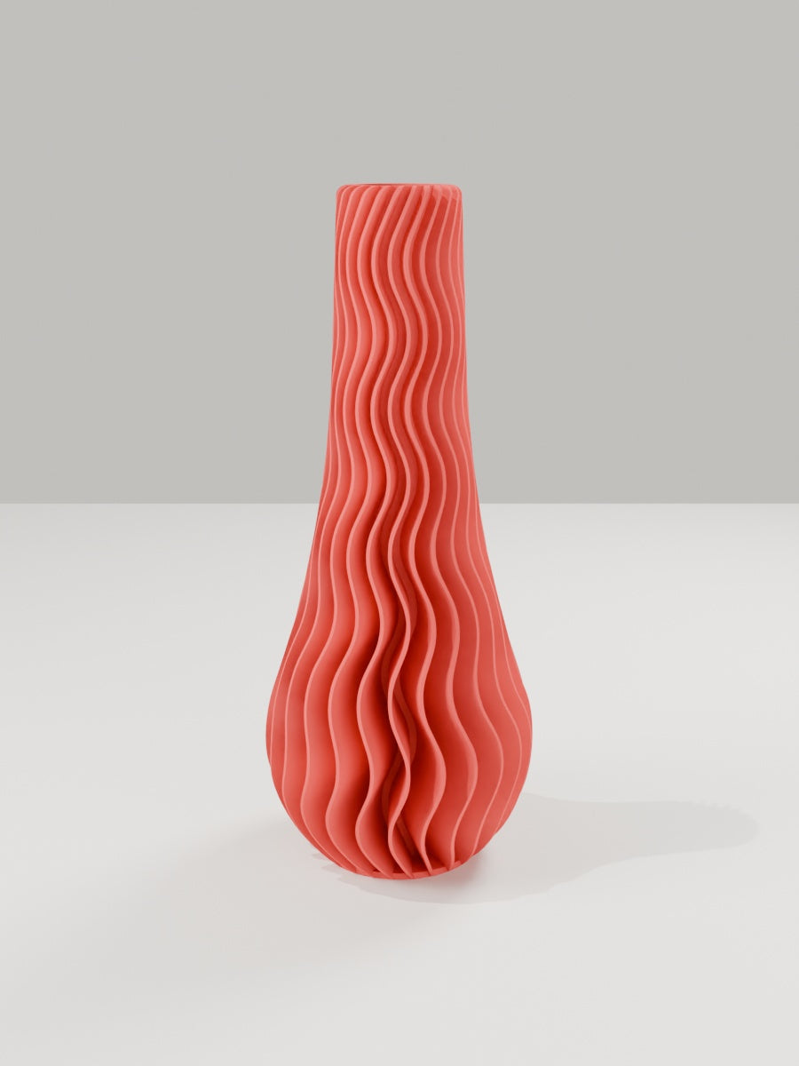 Wave Vase No. 02 in Scharlachrot – quelia Dekovase aus dem 3D-Druck