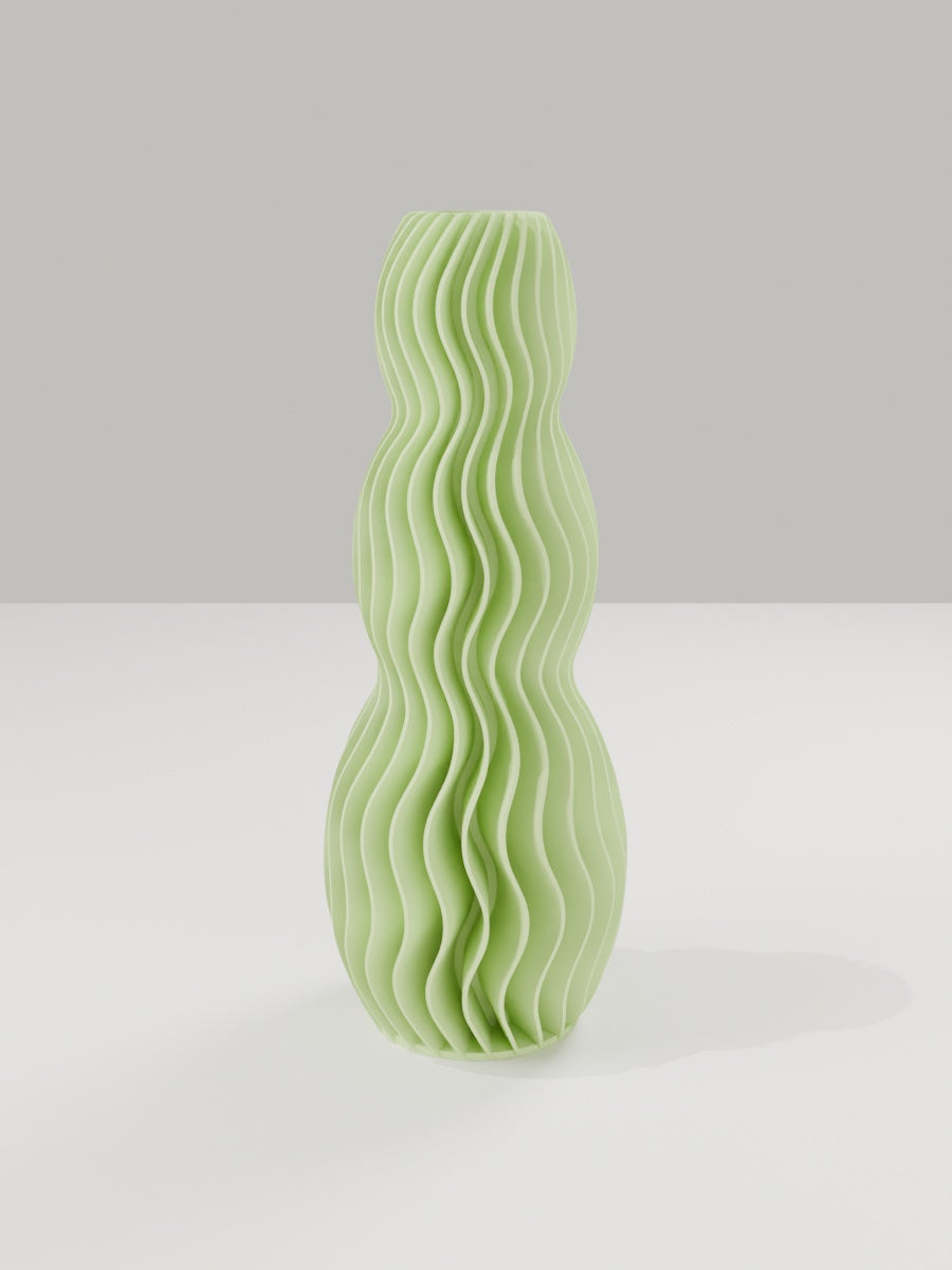 Wave Vase No. 03 in Apfelgrün – quelia Dekovase aus dem 3D-Druck