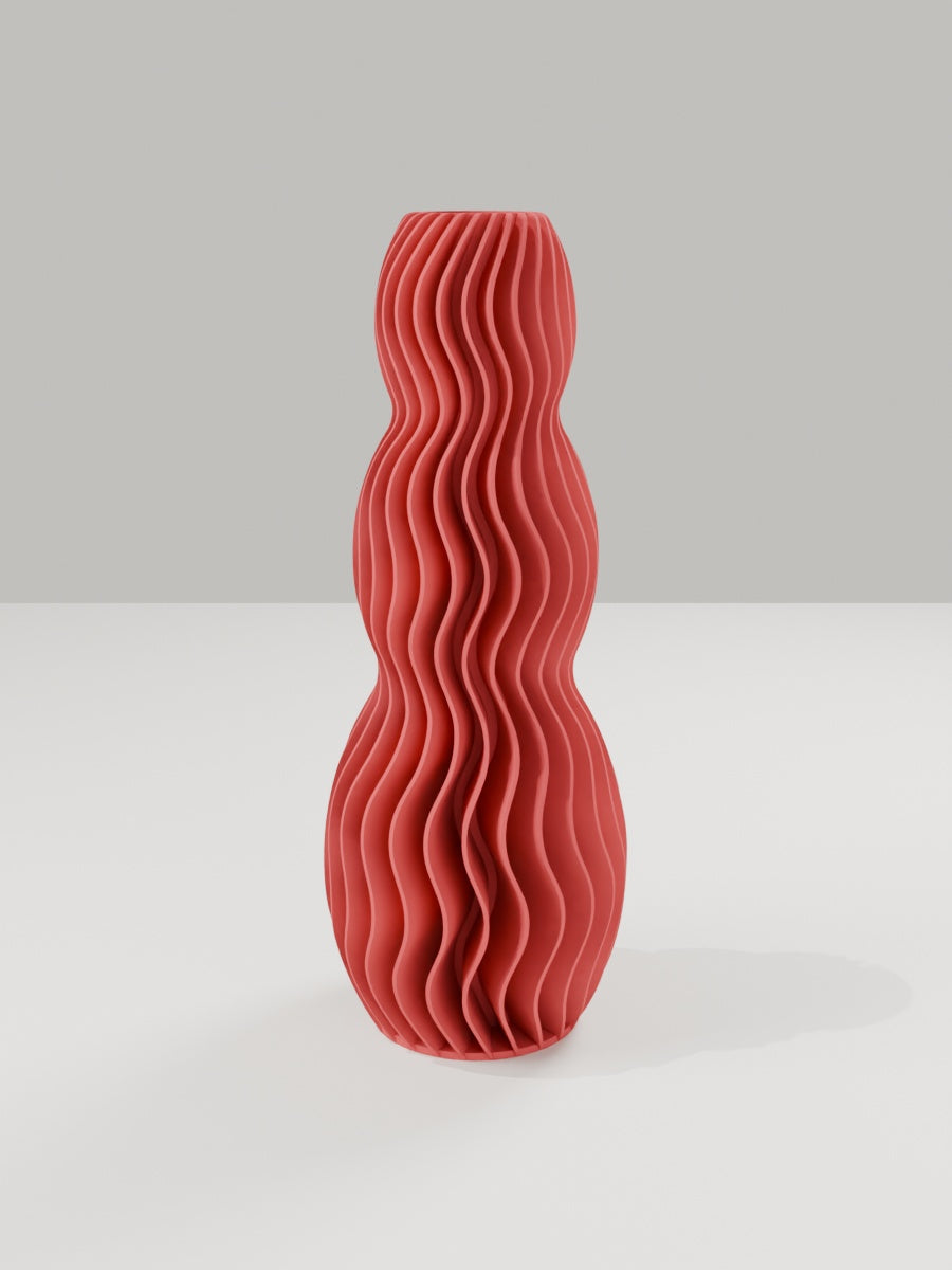 Wave Vase No. 03 in Dunkelrot – quelia Dekovase aus dem 3D-Druck