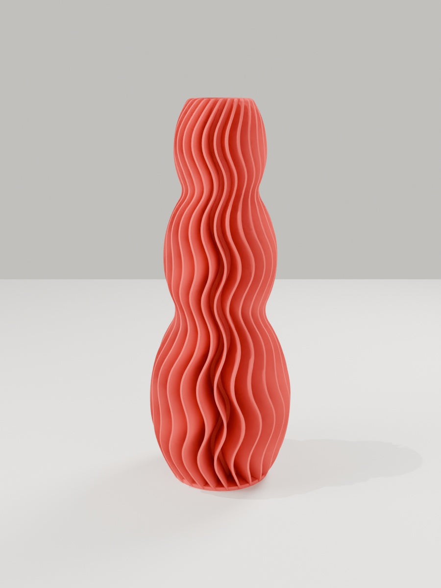 Wave Vase No. 03 in Scharlachrot – quelia Dekovase aus dem 3D-Druck