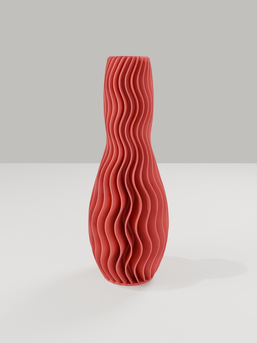 Wave Vase No. 04 in Dunkelrot – quelia Dekovase aus dem 3D-Druck