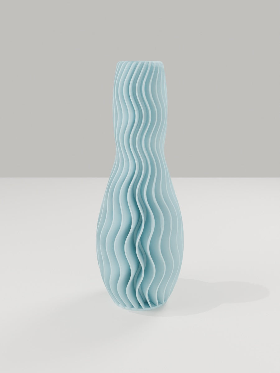 Wave Vase No. 04 in Eisblau – quelia Dekovase aus dem 3D-Druck