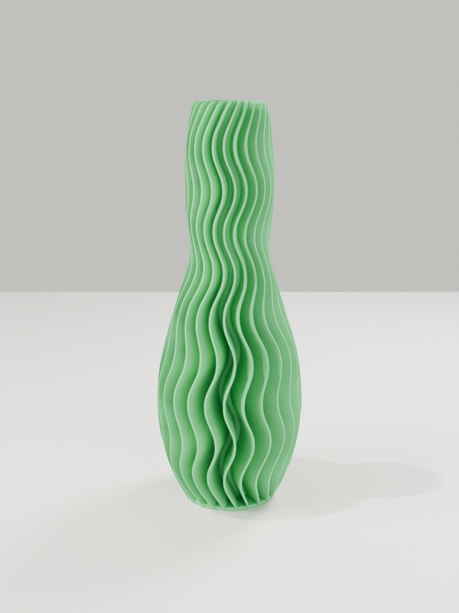 Wave Vase No. 04 in Grasgrün – quelia Dekovase aus dem 3D-Druck