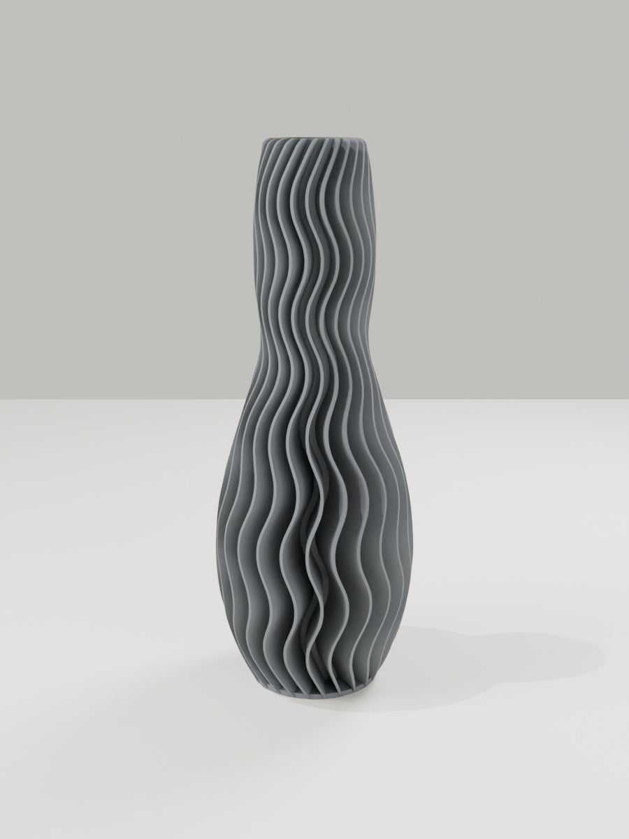 Wave Vase No. 04 in Grau – quelia Dekovase aus dem 3D-Druck