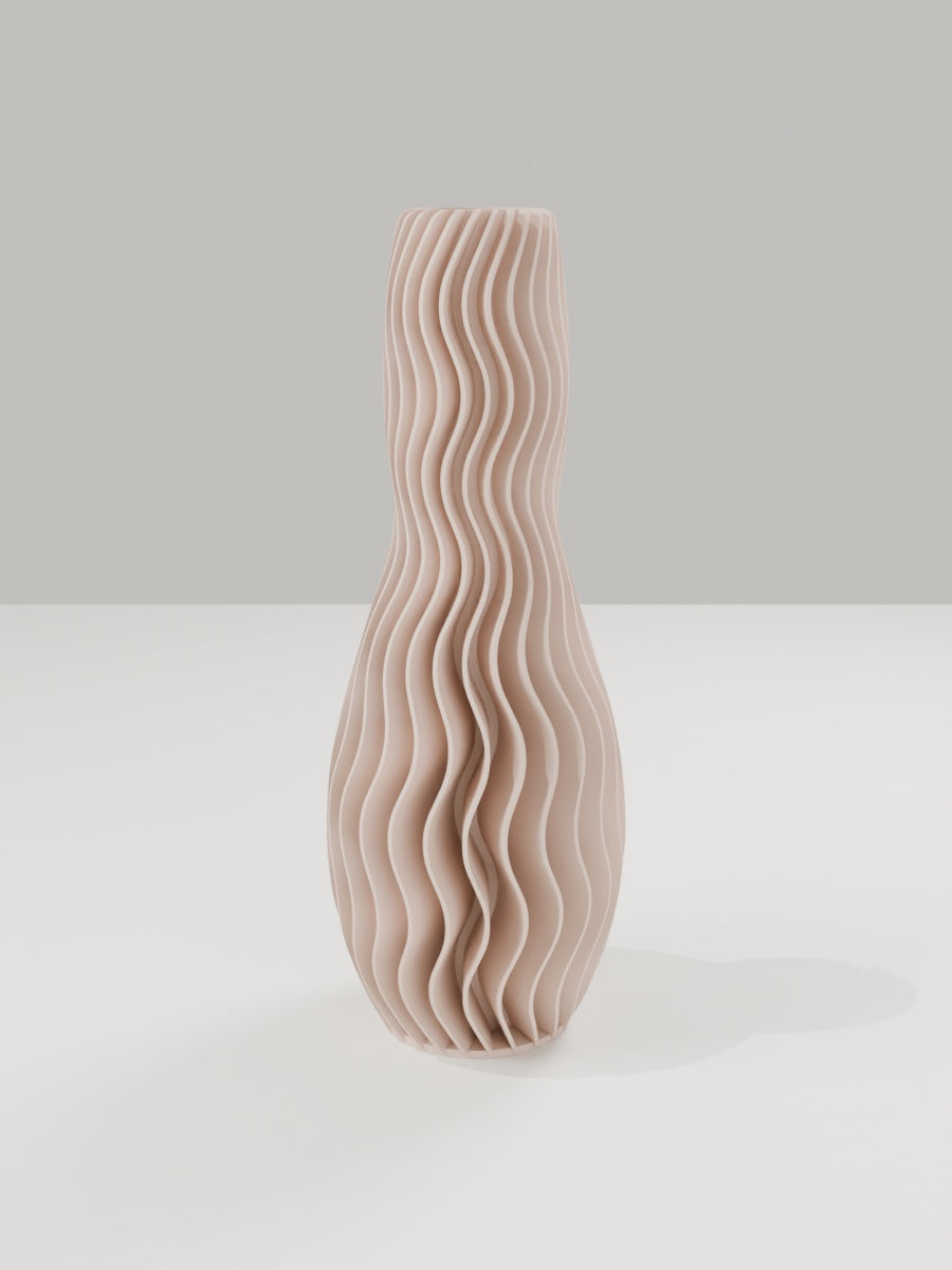 Wave Vase No. 04 in Milchkaffee-Braun – quelia Dekovase aus dem 3D-Druck