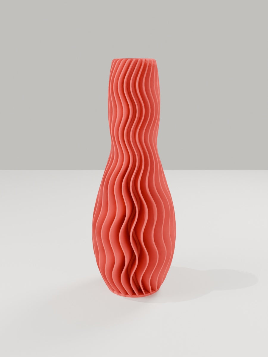 Wave Vase No. 04 in Scharlachrot – quelia Dekovase aus dem 3D-Druck