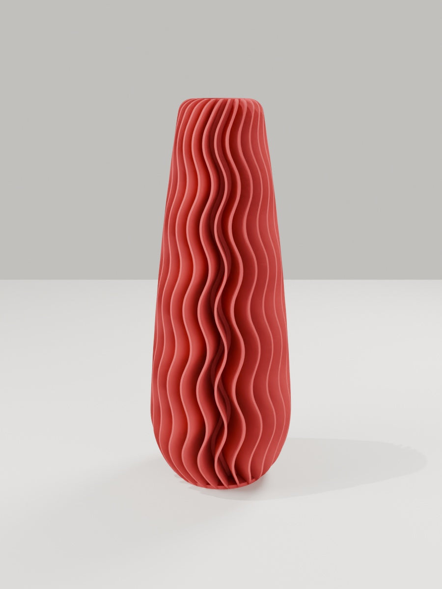 Wave Vase No. 05 in Dunkelrot – quelia Dekovase aus dem 3D-Druck
