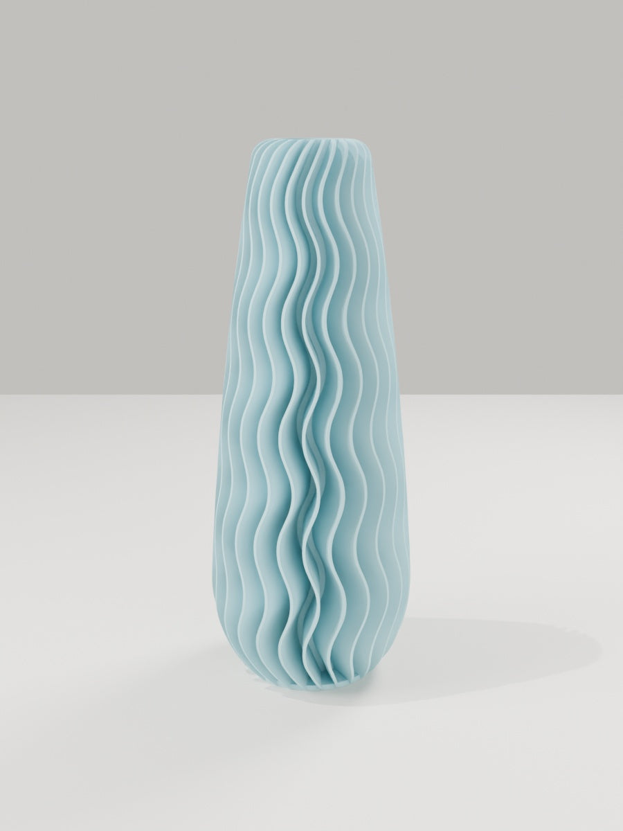 Wave Vase No. 05 in Eisblau – quelia Dekovase aus dem 3D-Druck