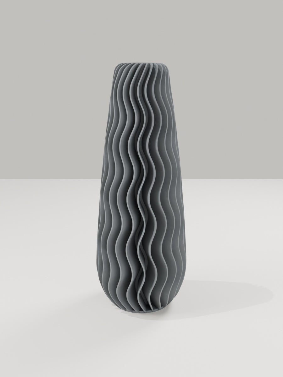 Wave Vase No. 05 in Grau – quelia Dekovase aus dem 3D-Druck
