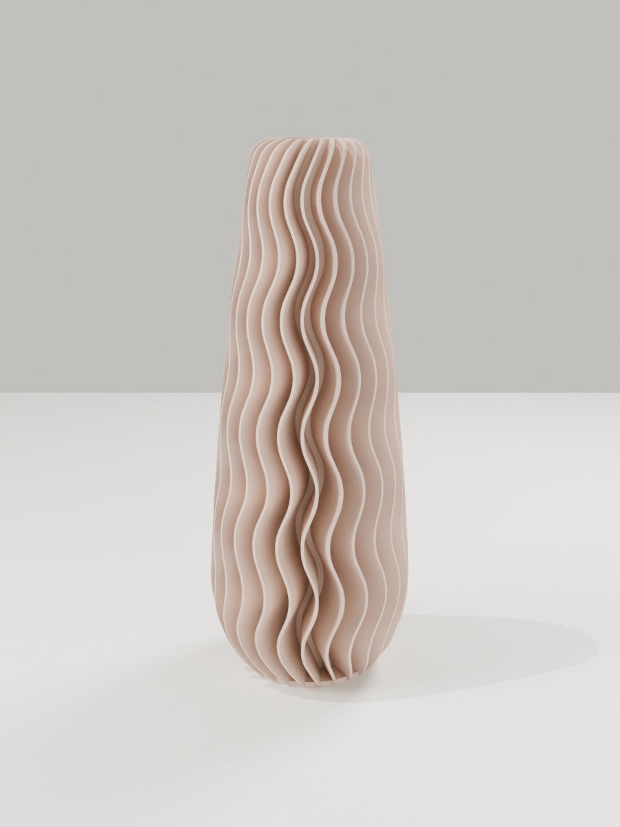 Wave Vase No. 05 in Milchkaffee-Braun – quelia Dekovase aus dem 3D-Druck