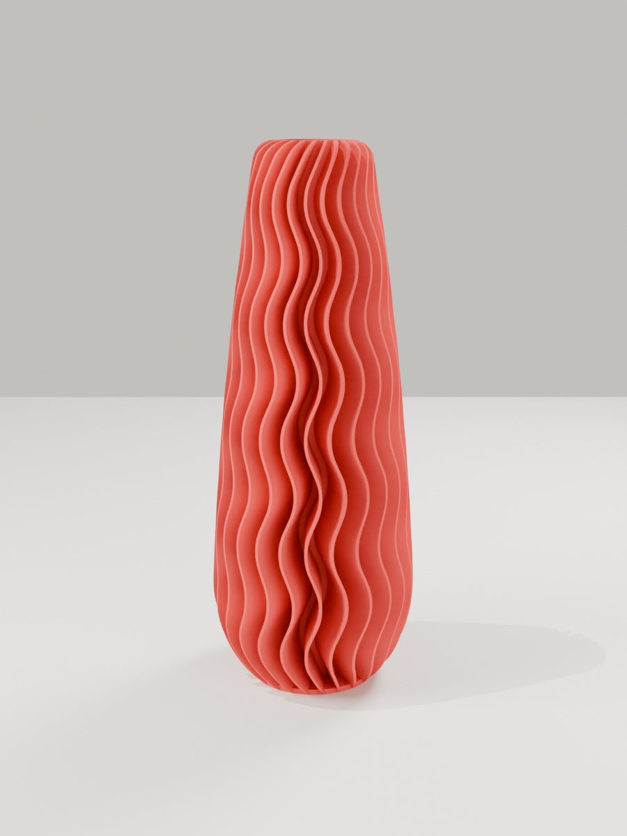 Wave Vase No. 05 in Scharlachrot – quelia Dekovase aus dem 3D-Druck