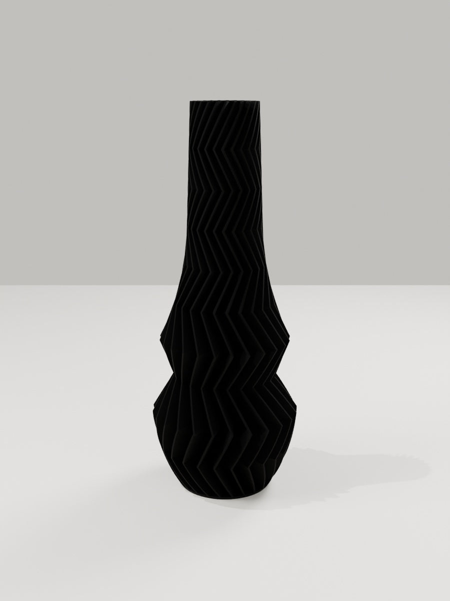 ZigZag Vase No. 01 in Kohlschwarz – quelia Dekovase aus dem 3D-Druck