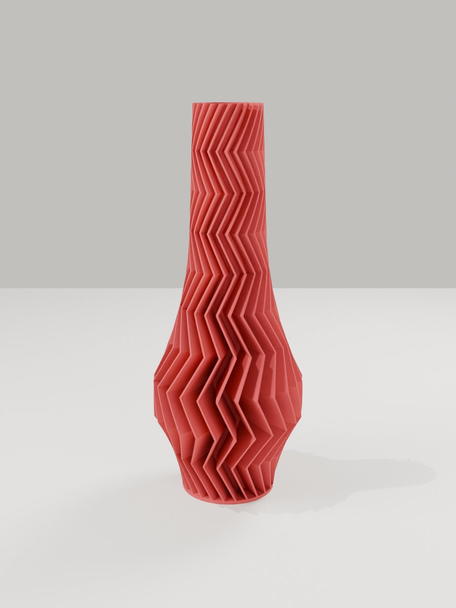 ZigZag Vase No. 02 in Dunkelrot – quelia Dekovase aus dem 3D-Druck